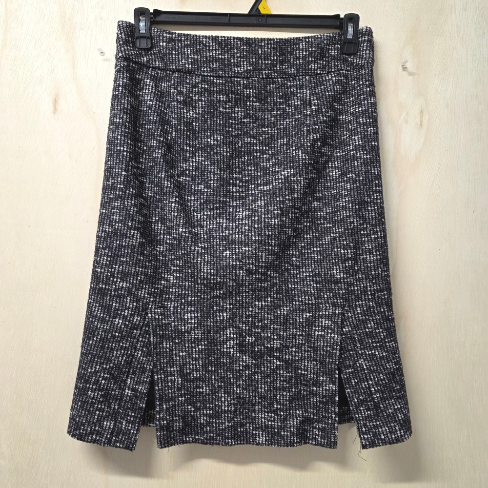 Banana Republic Italian Fabric Tweed Pencil Skirt Black White Wool Blend Size 10